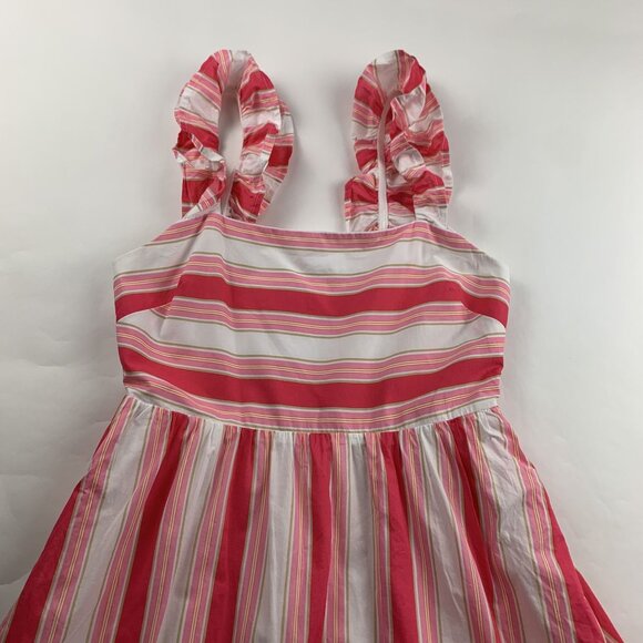 J. Crew Pink Candy Striped Ruffle Strap Midi Dress 10 - Picture 2 of 8